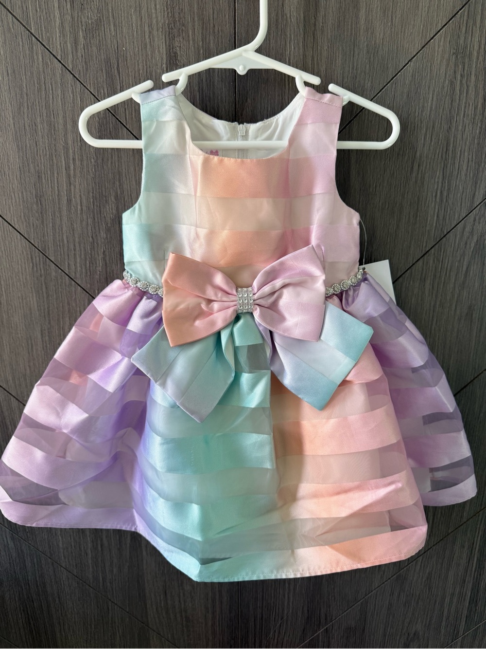 Bonnie Baby Pastel Rainbow Bow Party Dress for Girls